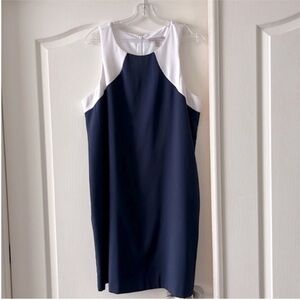 Elegant navy and white sleeveless dress